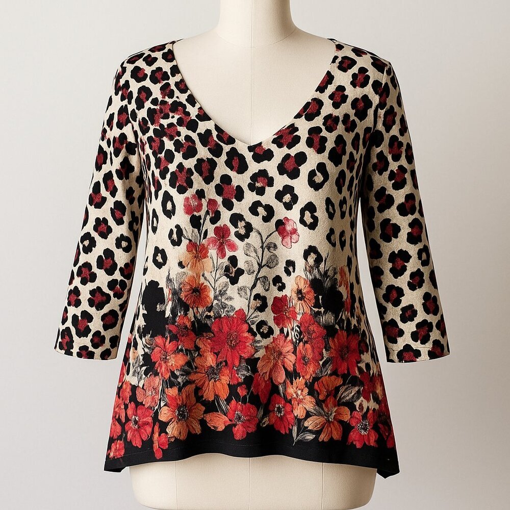 Thomas & Olivia Size 2x Animal Print 90s Y2K Vibes Shirt Blouse Floral